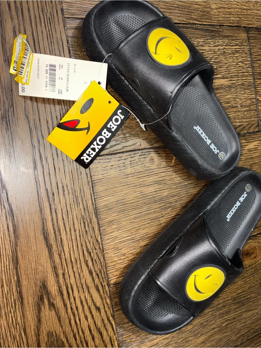 Joe Boxer Black Slides with Yellow Winking Emoji